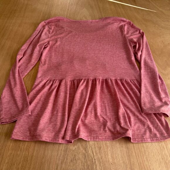 For G & PL Peplum Long Sleeve Top Pink Heather Knit Tunic Women’s Medium - Picture 2 of 3